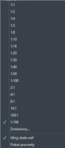 ZWCAD lista skali adnotacji